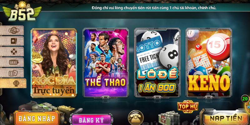 Cổng game B52 có nhiều danh mục cực đa dạng, thú vị
